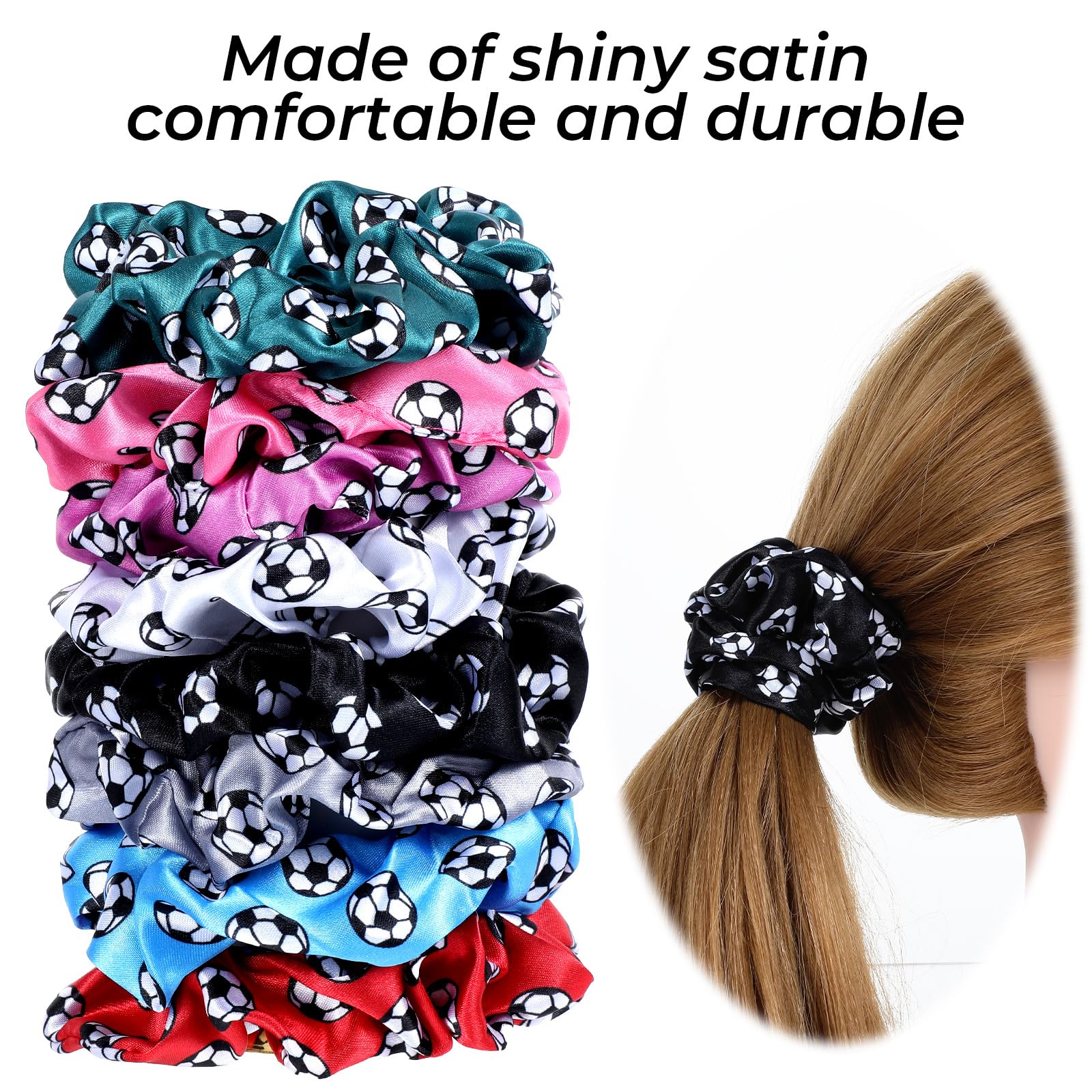 Grevosea 16 Pieces Soccer Scrunchies for Girls Soccer Hair Ties Elastic Sports Ball Bands Ponytail Holder Hair Accessories for Soccer Party Favors Players Coaches Team Gifts (8 Colors) - Image 3