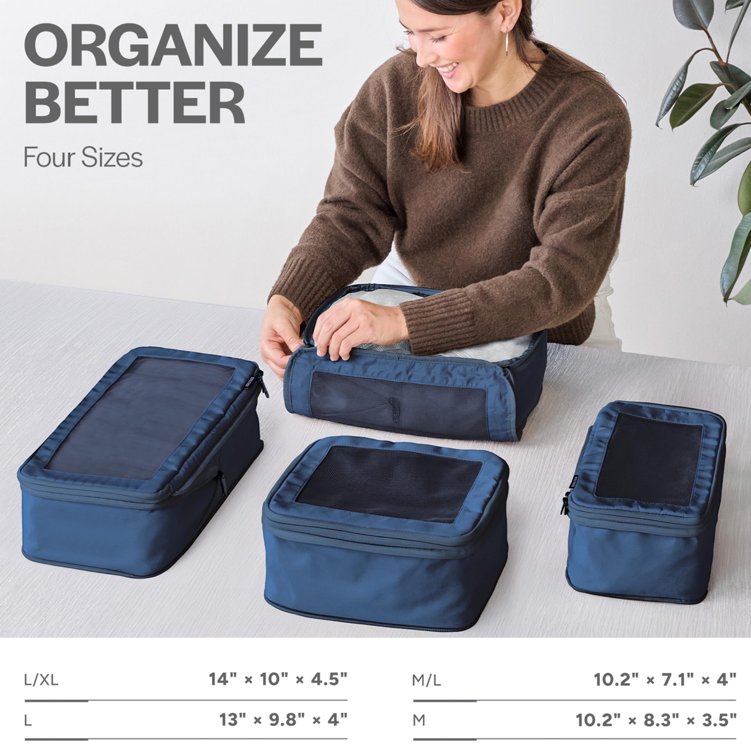 Aerotrunk Compression Packing Cubes for Travel - Luggage Organizer Bags - Double Zipper Packing Cubes for Suitcases (6-Pack, Dark Grey)