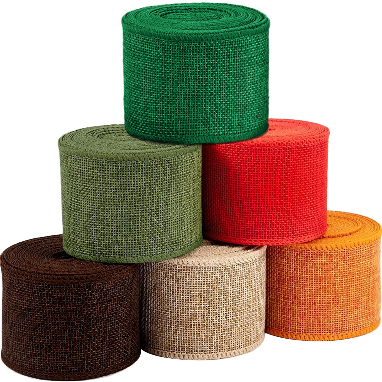OZXCHIXU 6 Rolls Burlap Wired Ribbon ,Natural Burlap Weave Ribbon in 6 Colors DIY Trims Crafting Supplies for Holiday Decorative Wreath Rustic Gift Wrapping Floral Bows Party Favors 2.4inch x 5yards