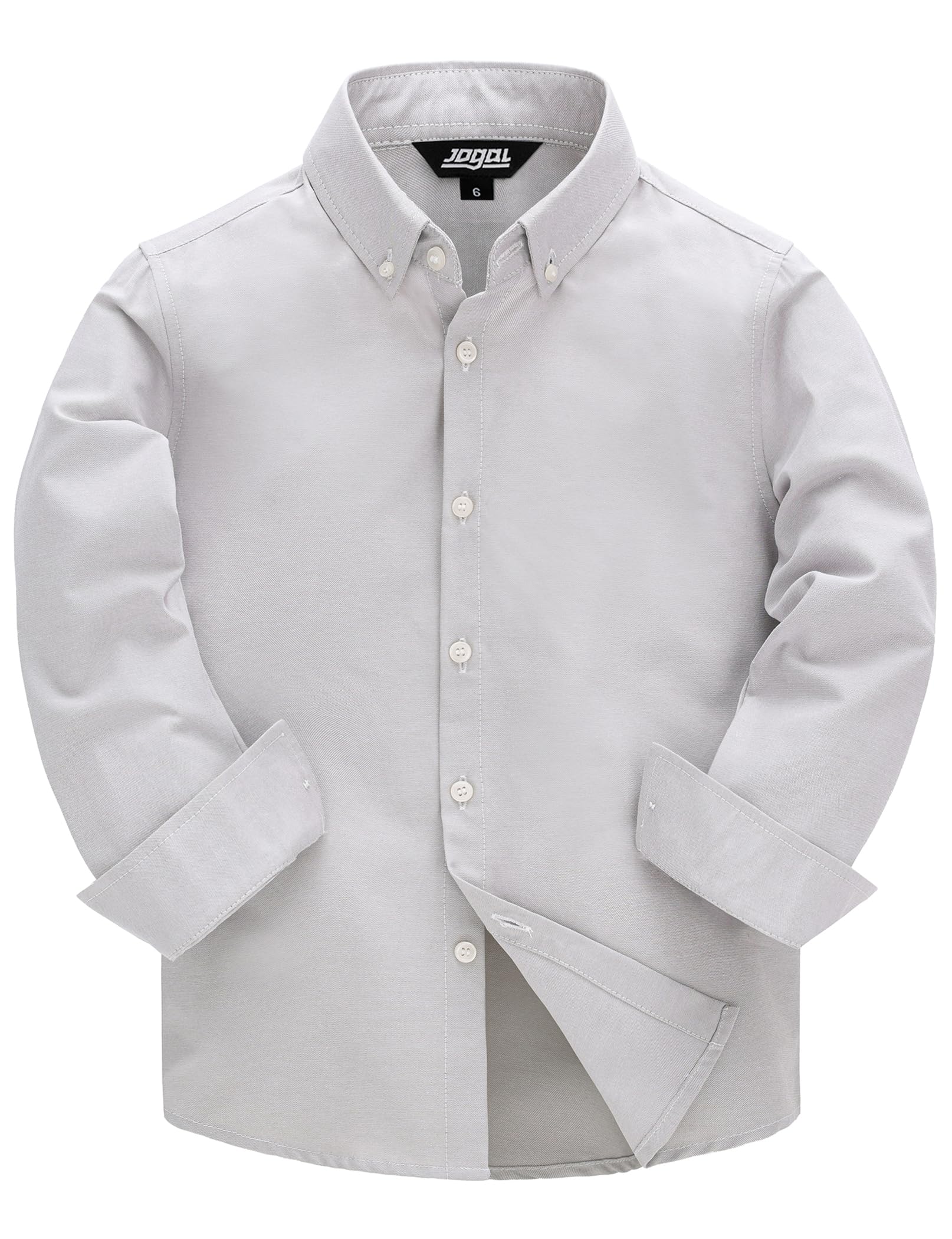 JOGAL Boys Long Sleeve Dress Shirts Oxford Solid Button Down Shirts for 6-14 Years