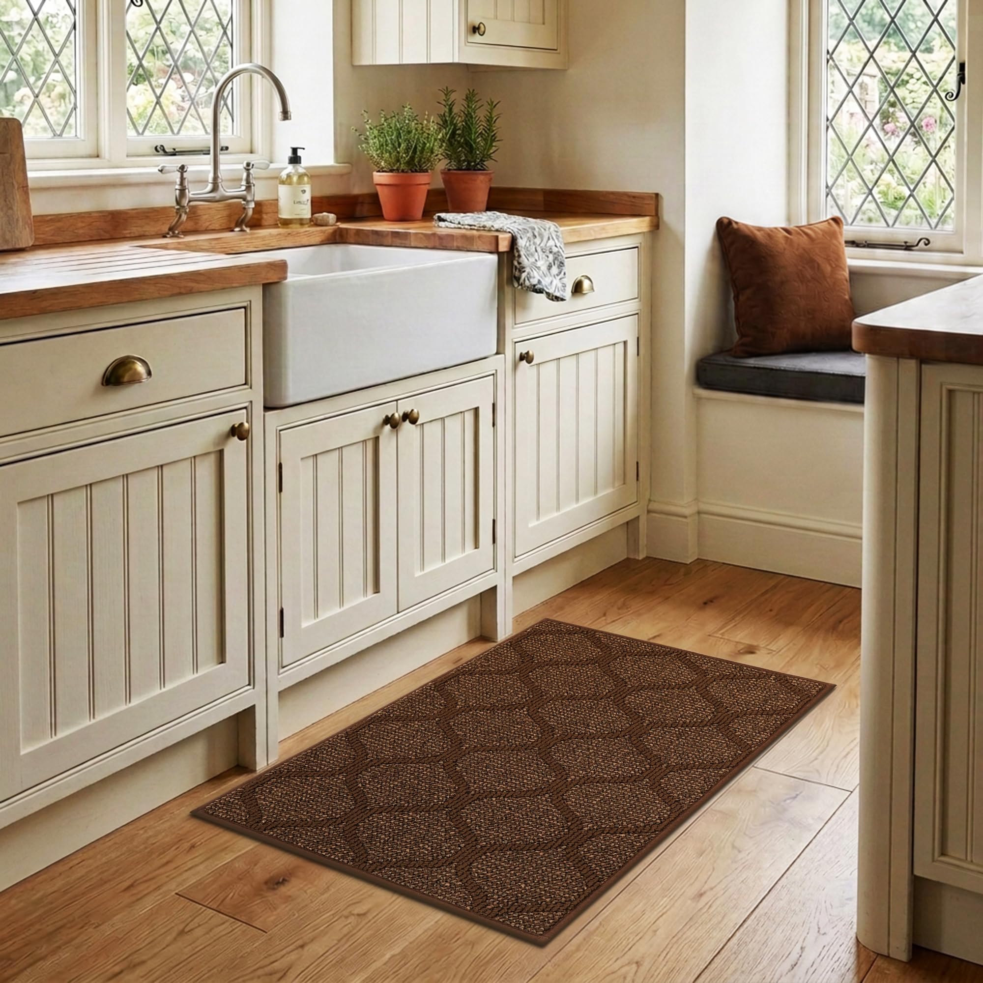COSY HOMEER Kitchen Runner Mat 50x80 cm Brown, Roll Packaging TPR Full Covered Non Slip Backed Floor Rug, 100% Polypropylene Absorbent Floor Mats for in Front of Sink, Laundry Room, Hallway