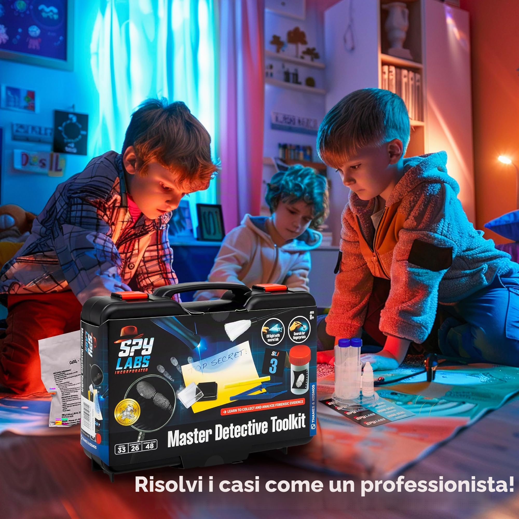 Spy Labs Master Detective Toolkit V2 | Kit di scienze forensi | Raccogli e documenta prove, gioca | Impronte digitali, impronte, tracce di pneumatici | Libro di fiabe per esperimenti di 32 pagine, età