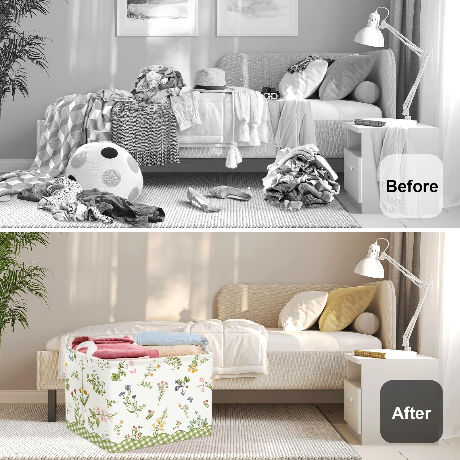 HUUMONSS Flower Baby Laundry Hamper Collapsible Clothes Kids Storage Basket Large Girls Gift Toy Box Bin for Bedroom, Butterfly, 36L