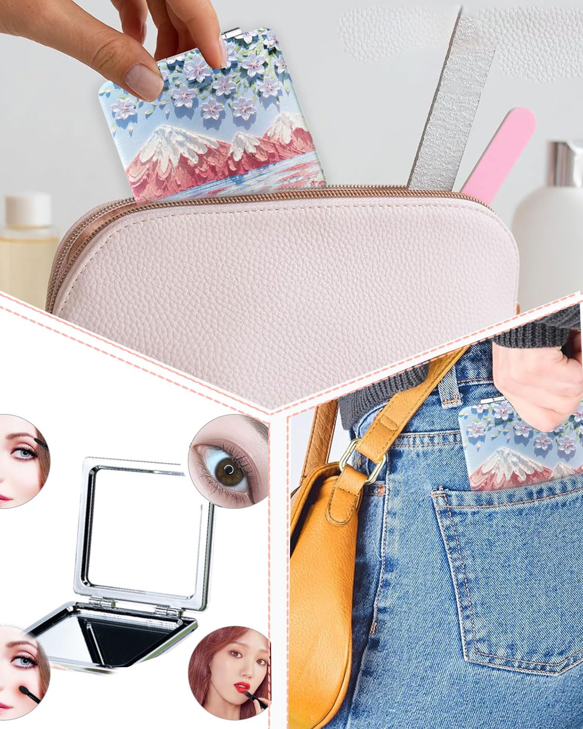 Specchio Compatto, Specchio Tascabile Fiore Retrò, Piccolo Specchio per Borsa, Mini Specchio Portatile per Trucco da Viaggio, Specchio Ingranditore Pieghevole 1x/2x per Donne e Ragazze