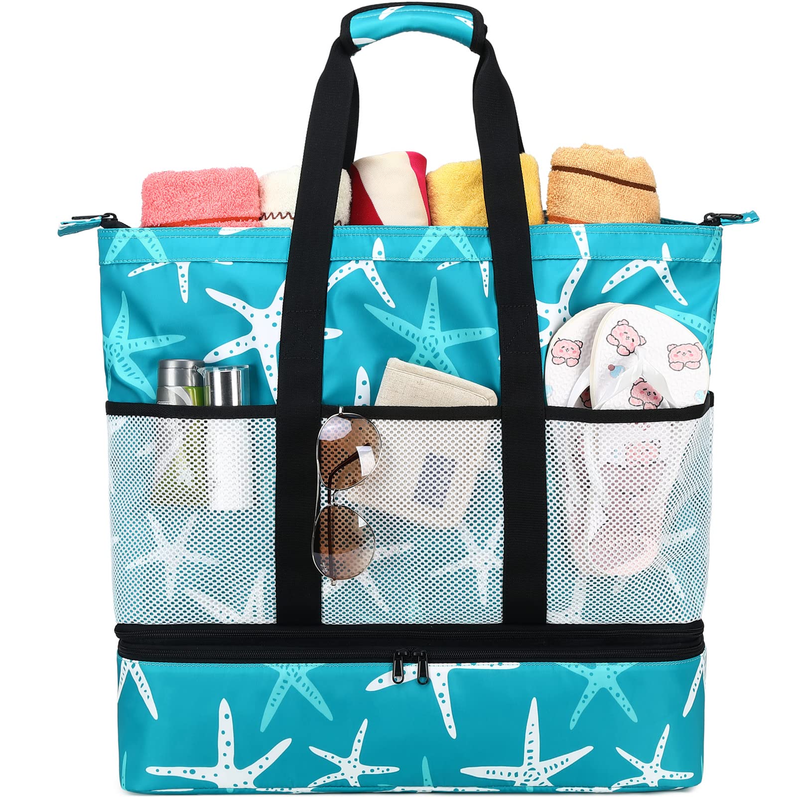 DSIUE Beach Bags with Cooler - Waterproof Sandproof Tote for Women - Large Pool Gym Travel Bag