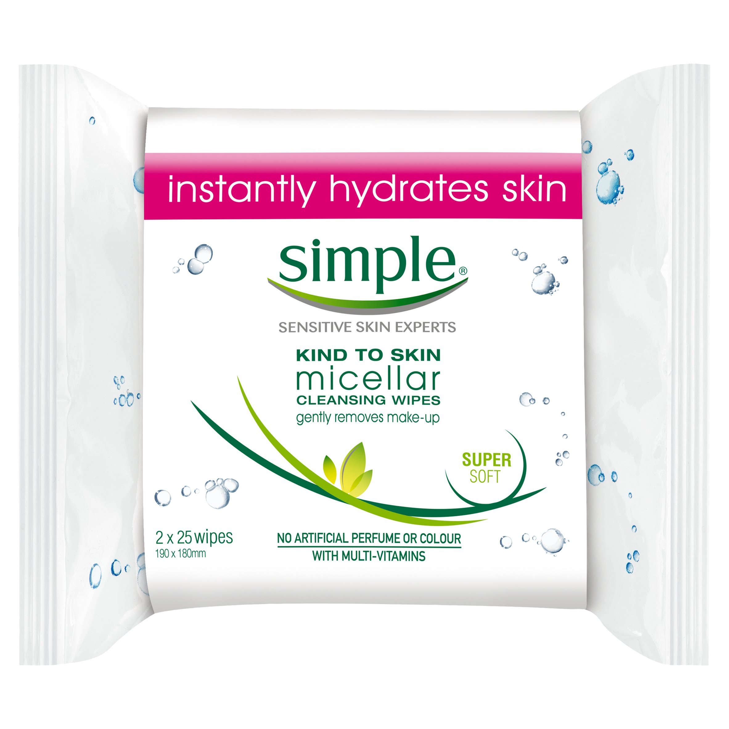 Simple Kind to Skin Micellar Cleansing Wipes, 2 x 25 s