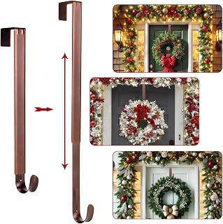 AnCintre Adjustable Wreath Door Hanger for Front Door - 15-25 Inch Metal Over Door Hooks, Non-Scratch for Easter, Christmas, Halloween Wreaths & Signs Up to 20lbs