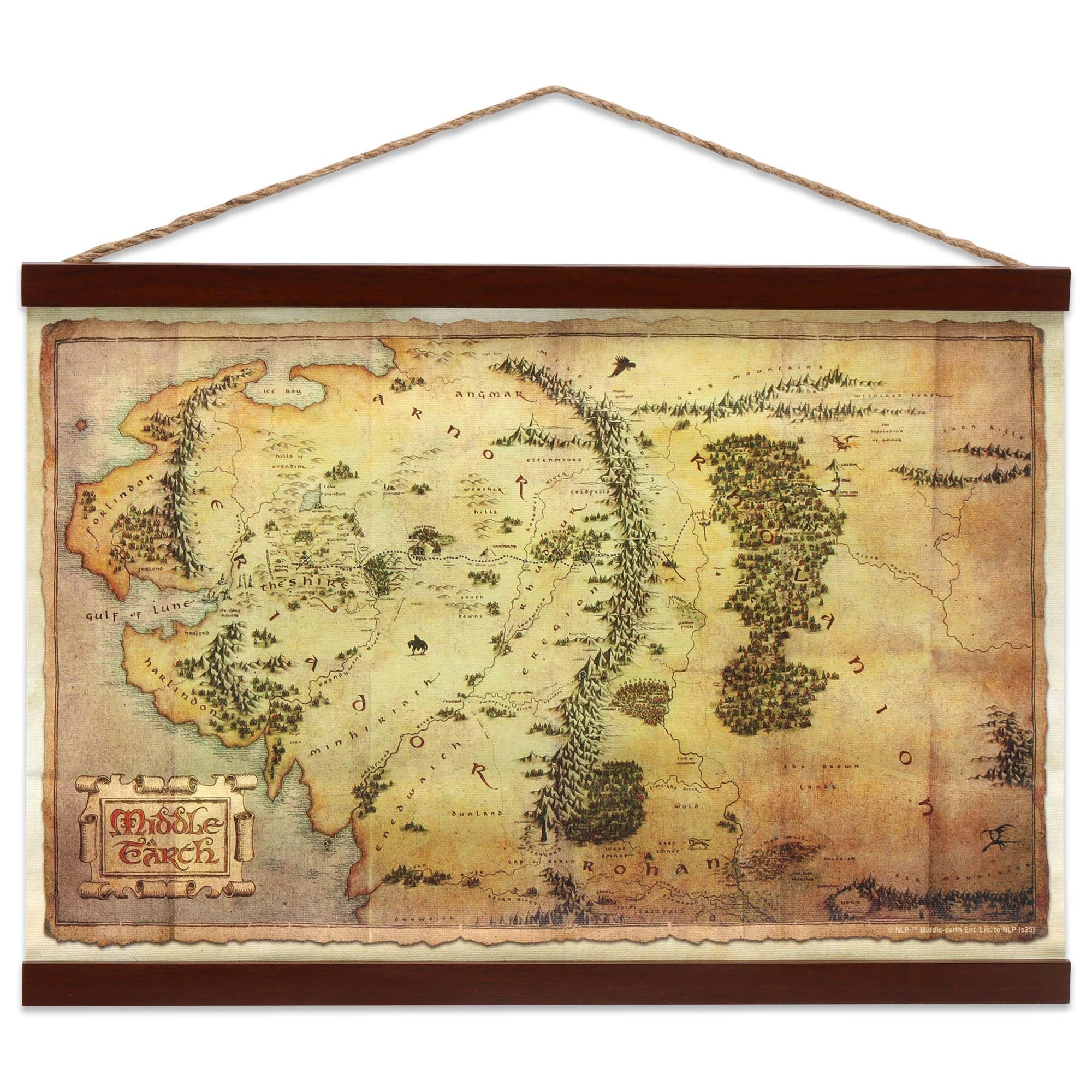 The Hobbit Middle Earth Map Hanging Canvas Banner - Vintage Lord of the Rings Wall Decor for Home