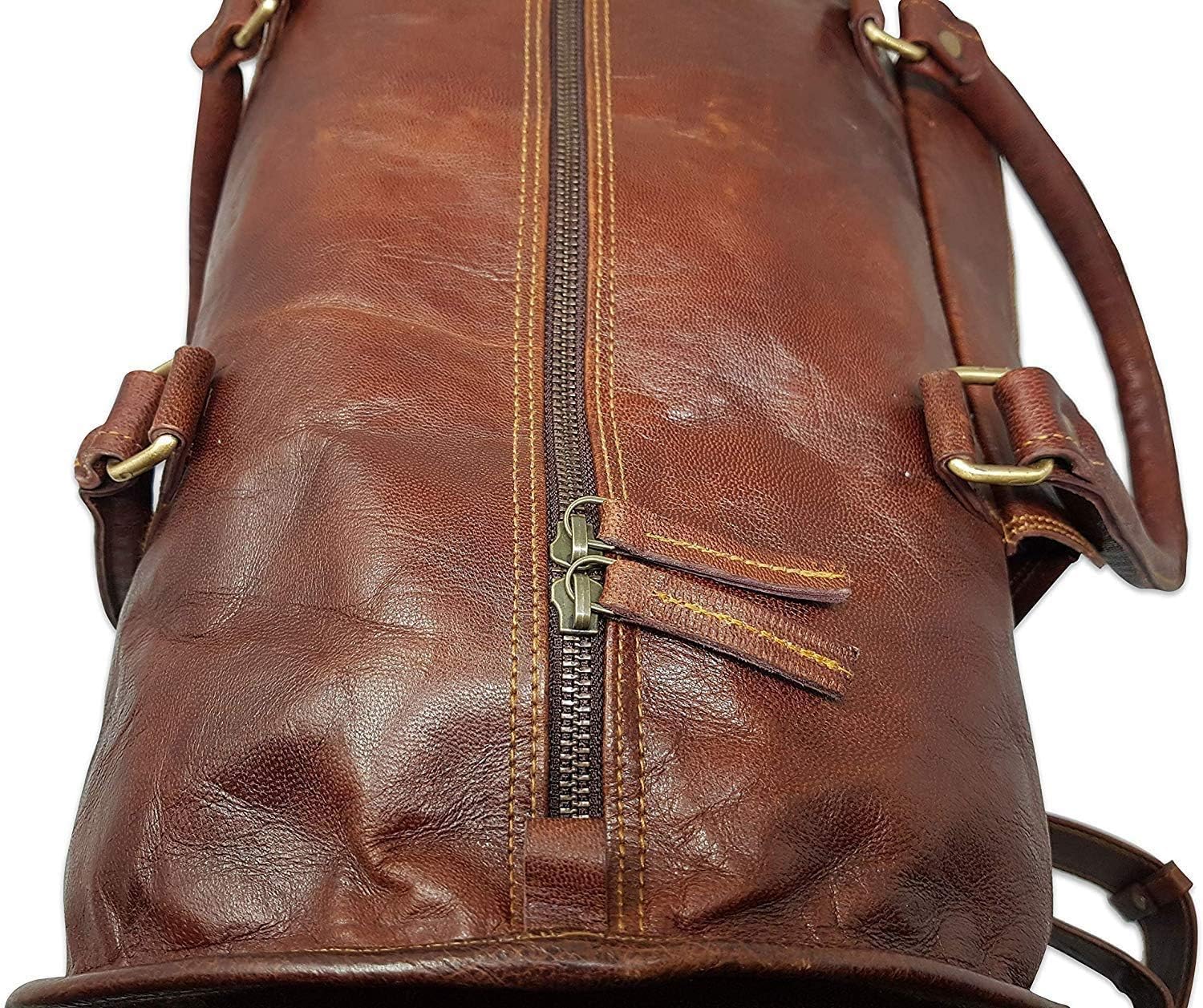 Jaald 20" Leather Duffle Bag Travel Carry-on Luggage Overnight Gym Weekender Bag Vintage Brown