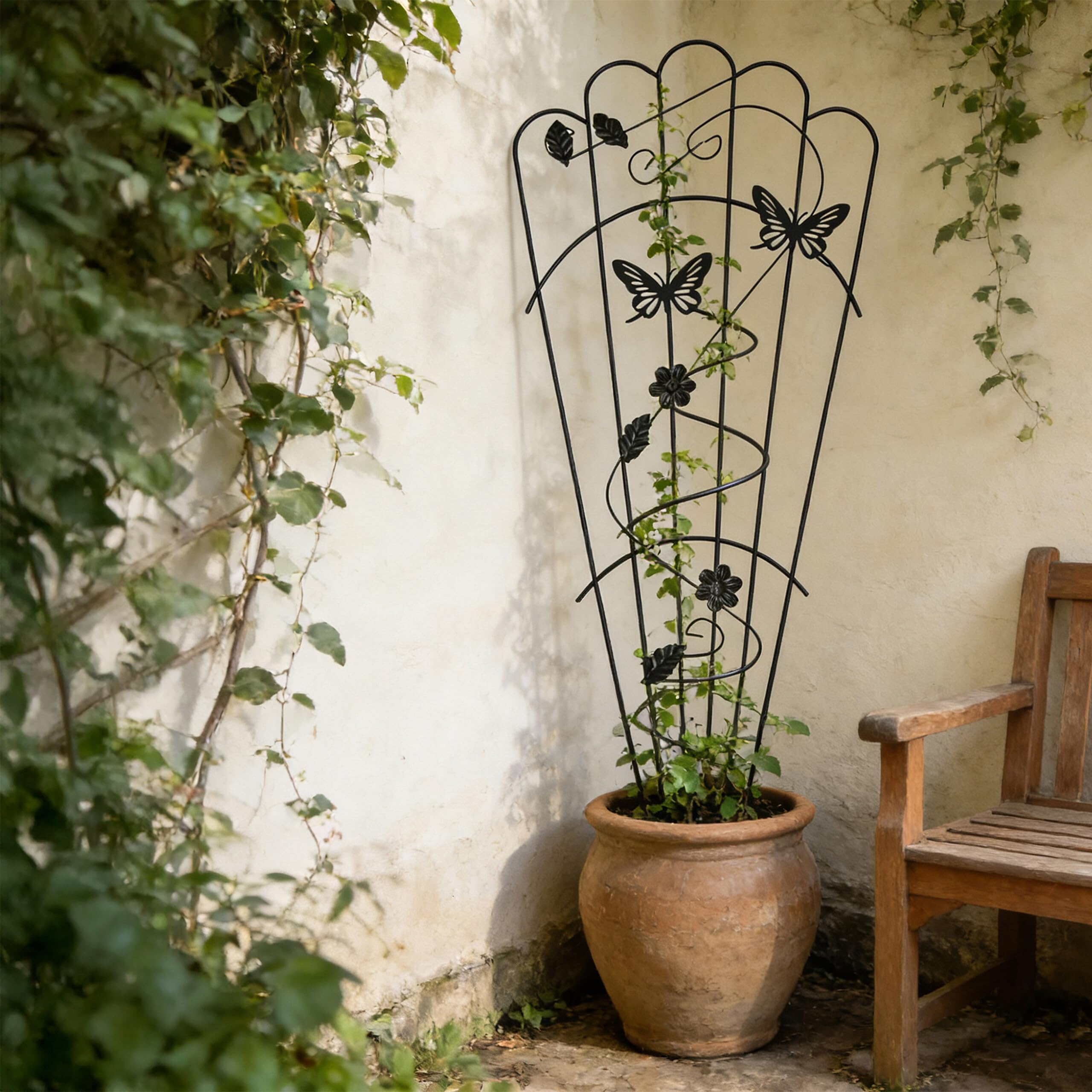 Relaxdays Treillis, Lot de 2, H x l : 87 x 37 cm, métal, Support Plantes grimpantes, tuteur rosiers, Noir