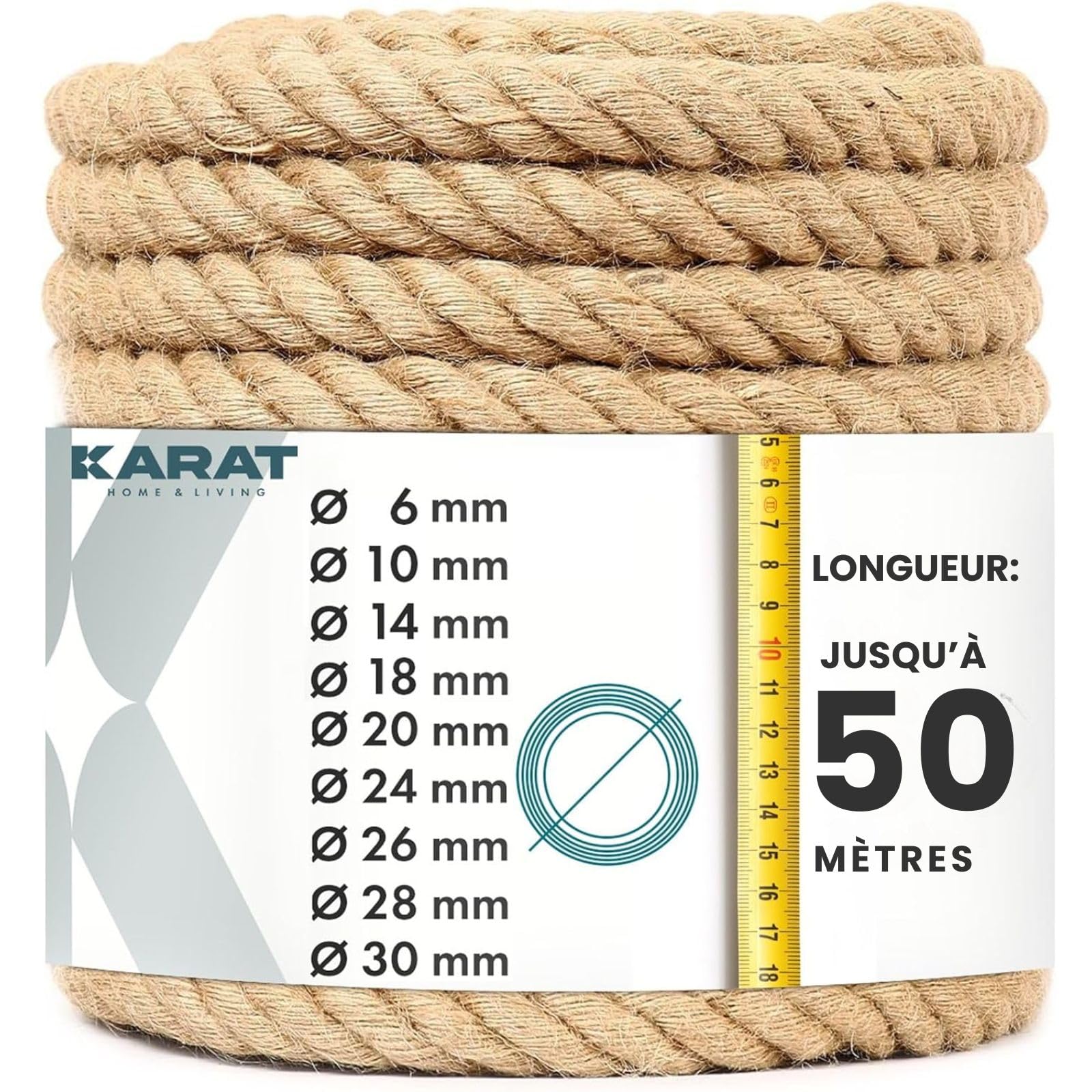 Corde en jute torsadée extra solide 10m KARAT diamètre 30mm