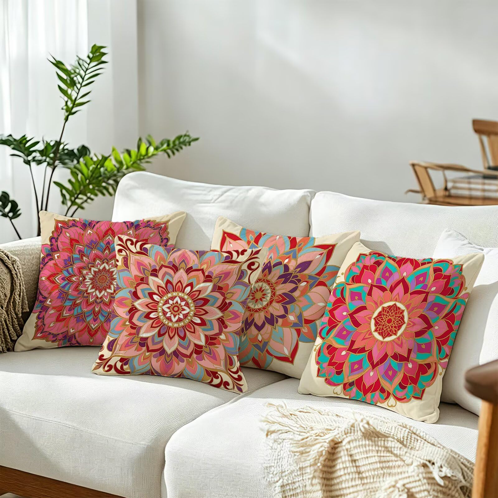 Coussin Exterieur Impermeable Rose, Taie Oreiller 45x45 Set de 4, Cod-3394