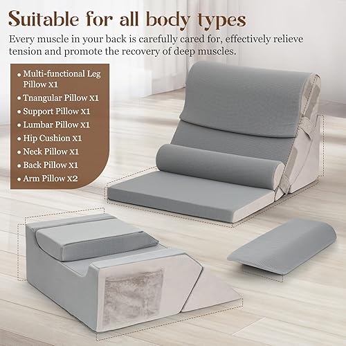 Miniatura 9 de 9PCS Orthopedic Bed Wedge Pillow Set,Memory Foam Wedge Pillow, For Sitting Up In Bed to Read, Watch TV, Use Laptop, Removable, Machine-washable