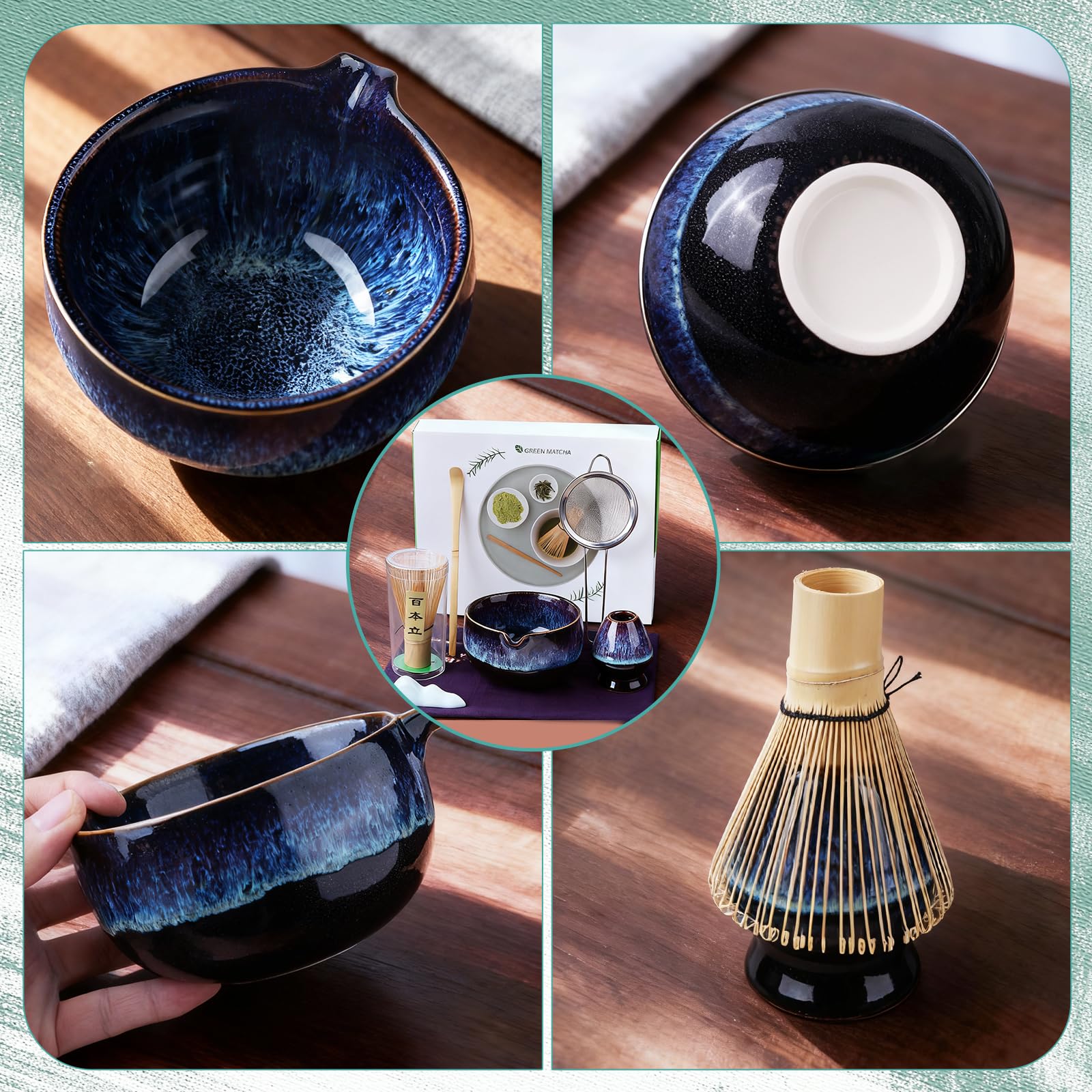 Set da tè Matcha, set da 5 pezzi, con scopa per matcha, ciotola per