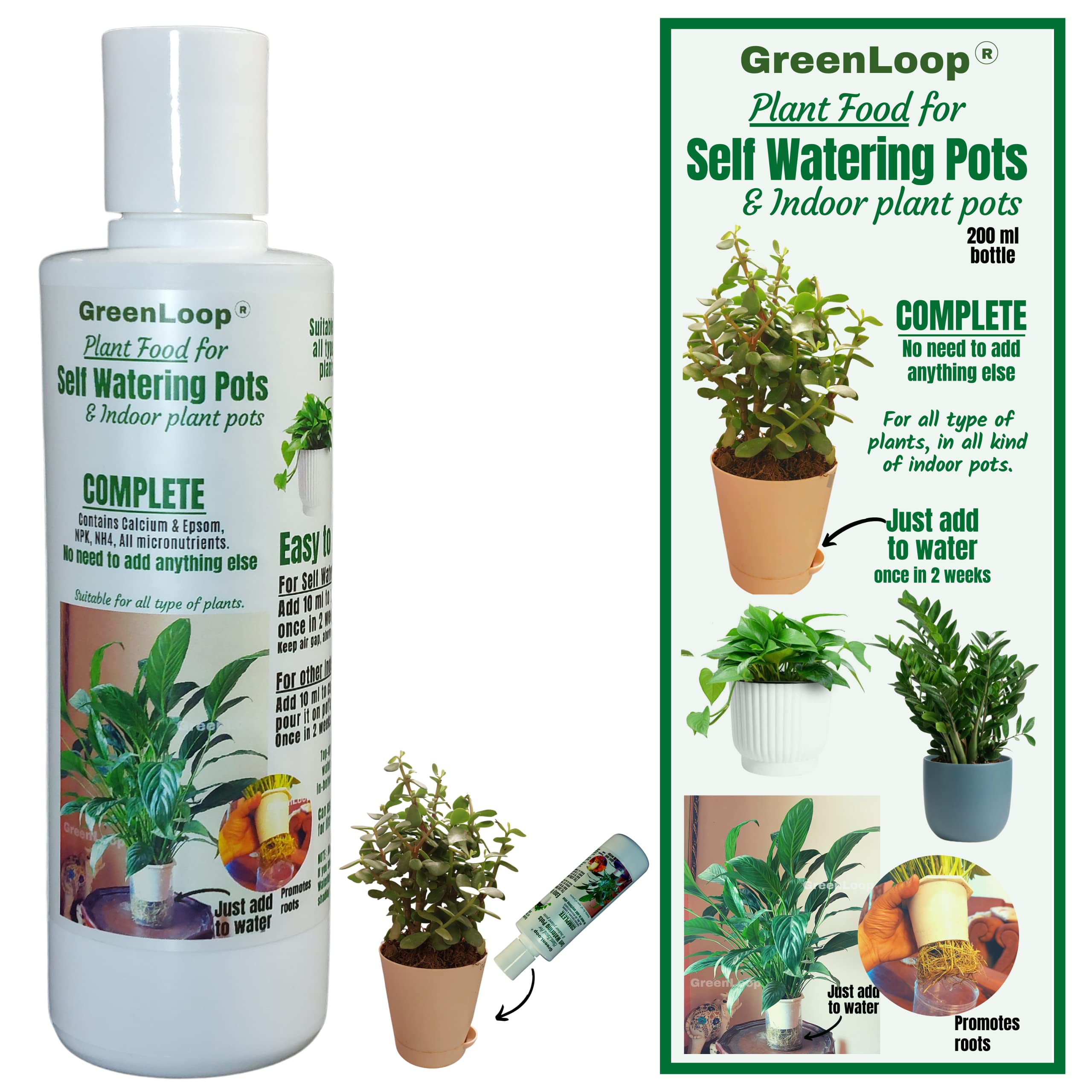 GREENLOOP - Plant Food For Self Watering Pots & Indoor Plant Pots, Complete 100% Nutrition For All Type Of Indoor Plants, With Calcium Epsom Npk Micros, 200Ml, Liquid (B09YMLXQJ6) Amazon Price History, Amazon Price Tracker