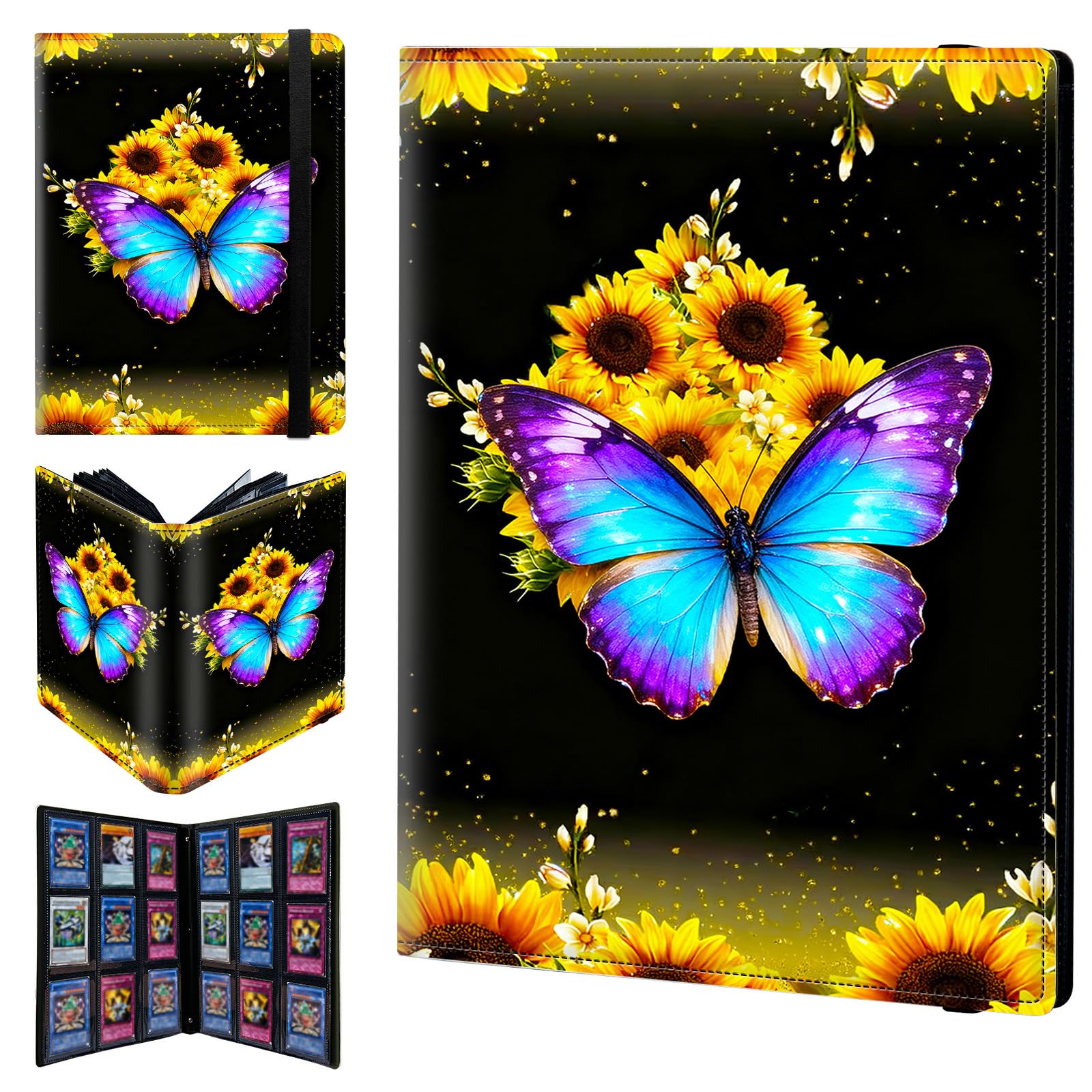 9 Pocket Trading Card Binder 720 Side Loading Pocket Album with Sunflowers Blue Butterflies Pattern Design Card Binder for Sports Cards & Game Cards — image 1