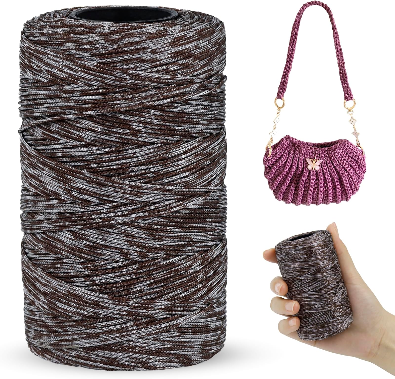 Polyester Macrame Cord 1mm x 230m, Polyester Yarn for Crocheting, Braided Polypropylene Crochet Bag Cord Macrame Yarn for Handbag, Beading, DIY Crafts (Coffee-Camel)