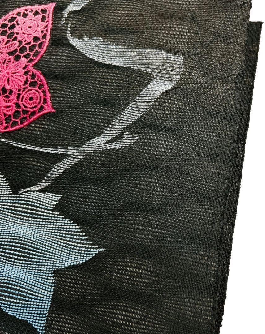 夏帯☆紗 楓？文様 名古屋帯 紗 名古屋帯 青 葉模様 名古屋帯