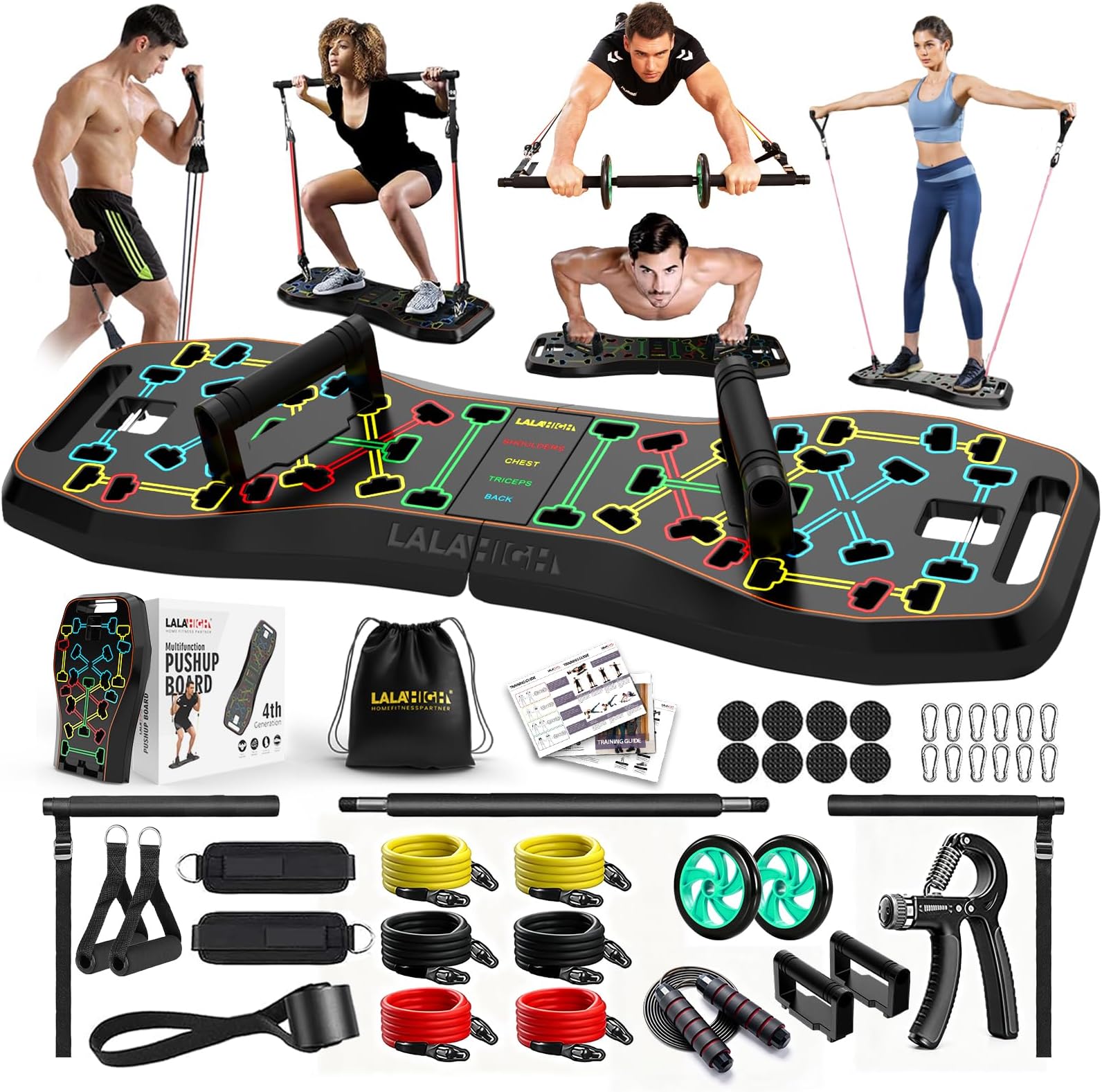 Push Up Board,36 in 1 Home Gym Equipment with Ab Roller Wheel & Resistance Bands, Portable Foldable Workout Board for Full Body Strength Training Men Women,Gift for Boyfriend