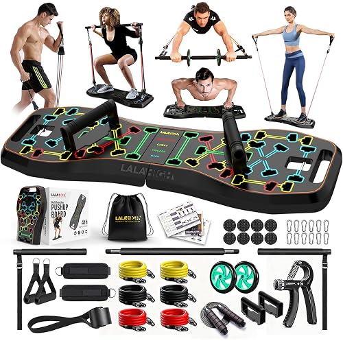 Upgraded Push Up Board,36 in 1 Home Gym Equipment with Ab Roller Wheel & Resistance Bands, Portable Foldable Workout Board for Full Body Strength Training Men Women,Gift for Boyfriend