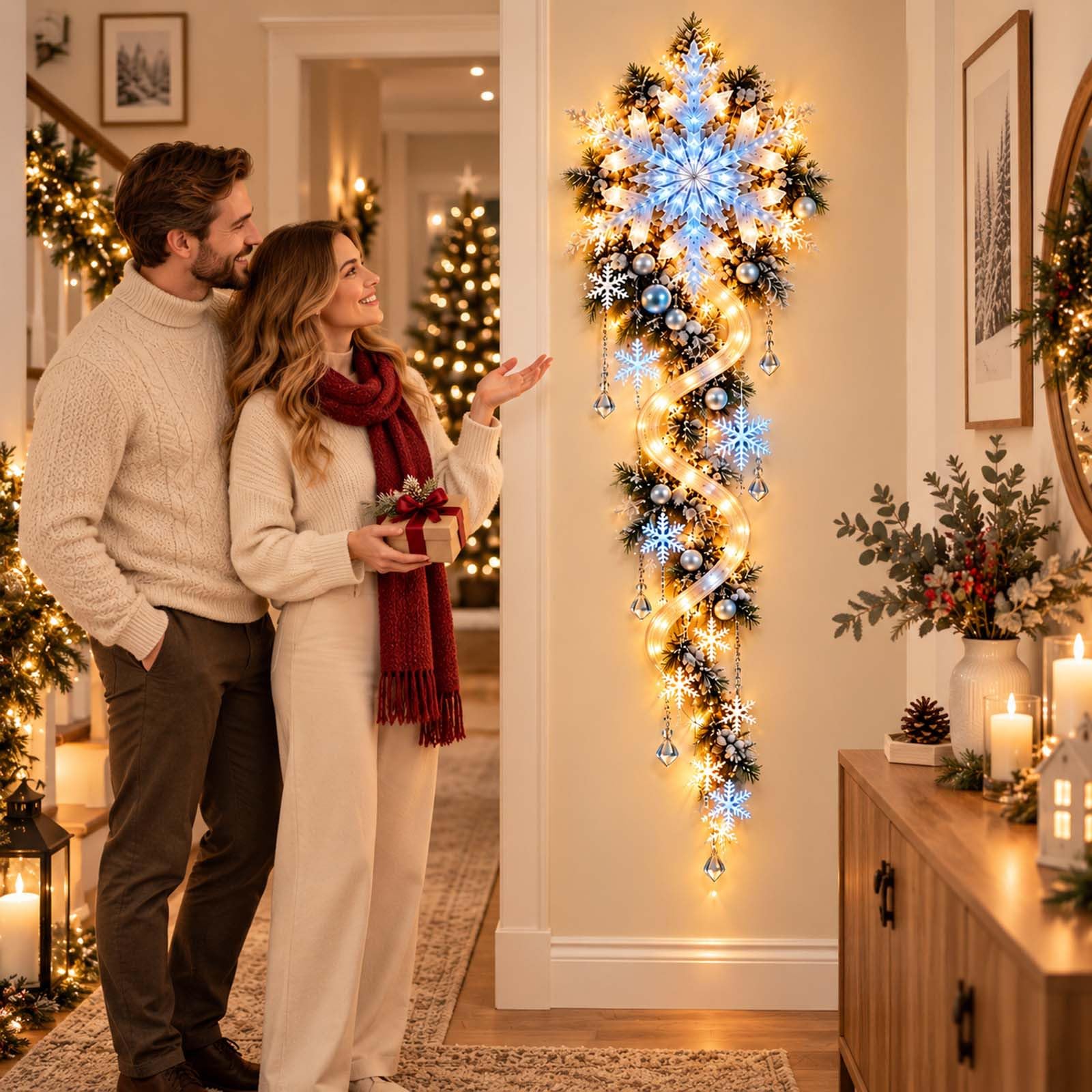 Decorazione murale Natalizia a Forma di Fiocco di Neve, Decorazione Invernale a LED per l'ingresso, 2 Pezzi