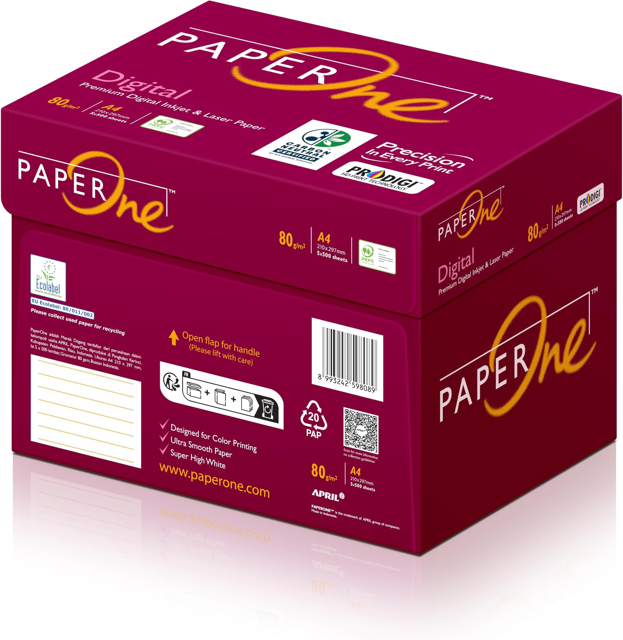 PaperOne™ Digital Carbon Neutral Premium Copy Paper, 80 GSM, A4 Size, 5 reams per Carton Box