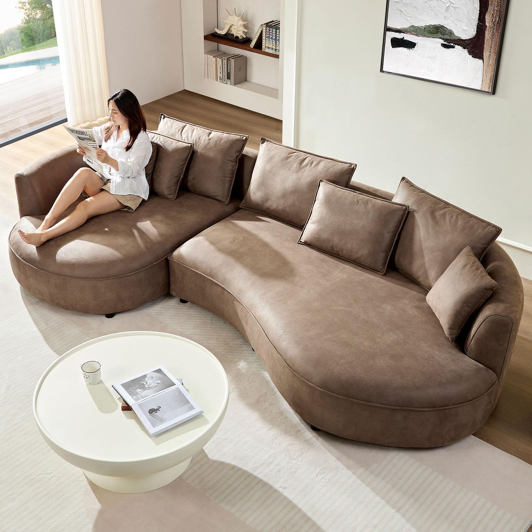 KEVINSPACE 128.74" Sectional Sofa Curved Couch Living Room Modular Sofas OversizedCouch with Chaise Lounge Mid Century UpholsteredCouch Modern