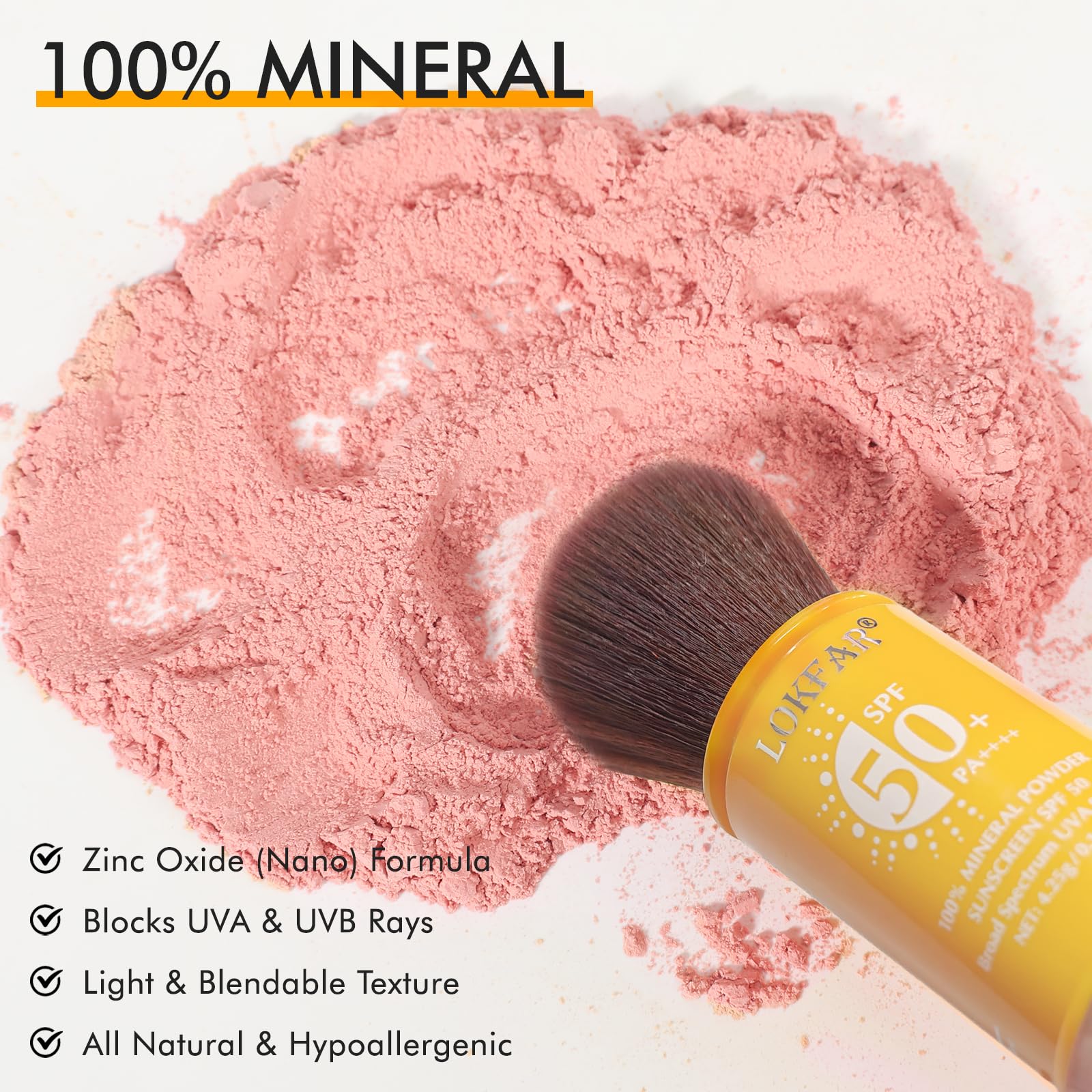 Mineralpuder Sonnenschutz für Gesicht, Kopfhaut und Haar – LSF 50 Pinsel auf Sonnenschutz, matte Ölkontrolle, leicht, lockeres Finish, LSF Pudereinstellung, Make-up, Strand-Essentials, #04 Pink