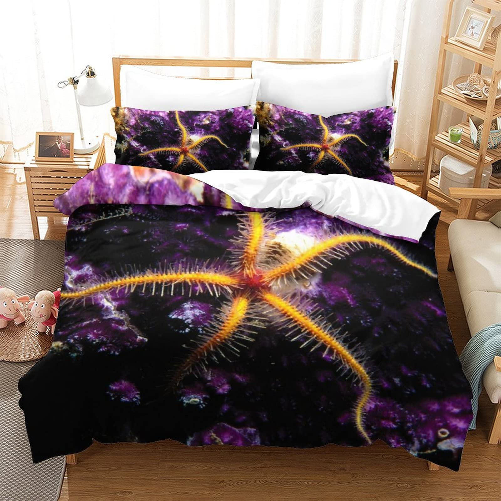 Parure de lit respirante et anti-transpiration avec housse de couette 200x200 cm motif marin 3D