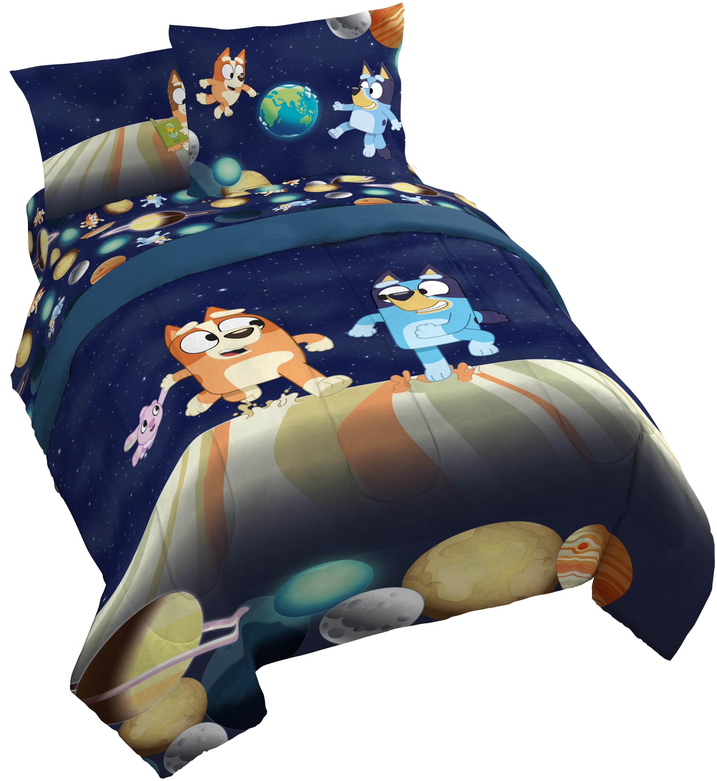 Photo 1 of Jay Franco Kids Comforter Set Includes Sheets and Pillow Covers - Soft and Cozy Bed Set for Stylish Room Decor, Blue - Bluey & Bingo, 7 Piece Queen