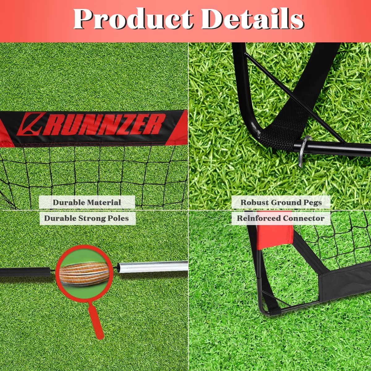 L RUNNZER Portable Soccer Goals, Soccer Nets for Backyard for Kids with Carry Bag, Foldable & Pop Up Training Goals, Set of 2 : Sports & Outdoors