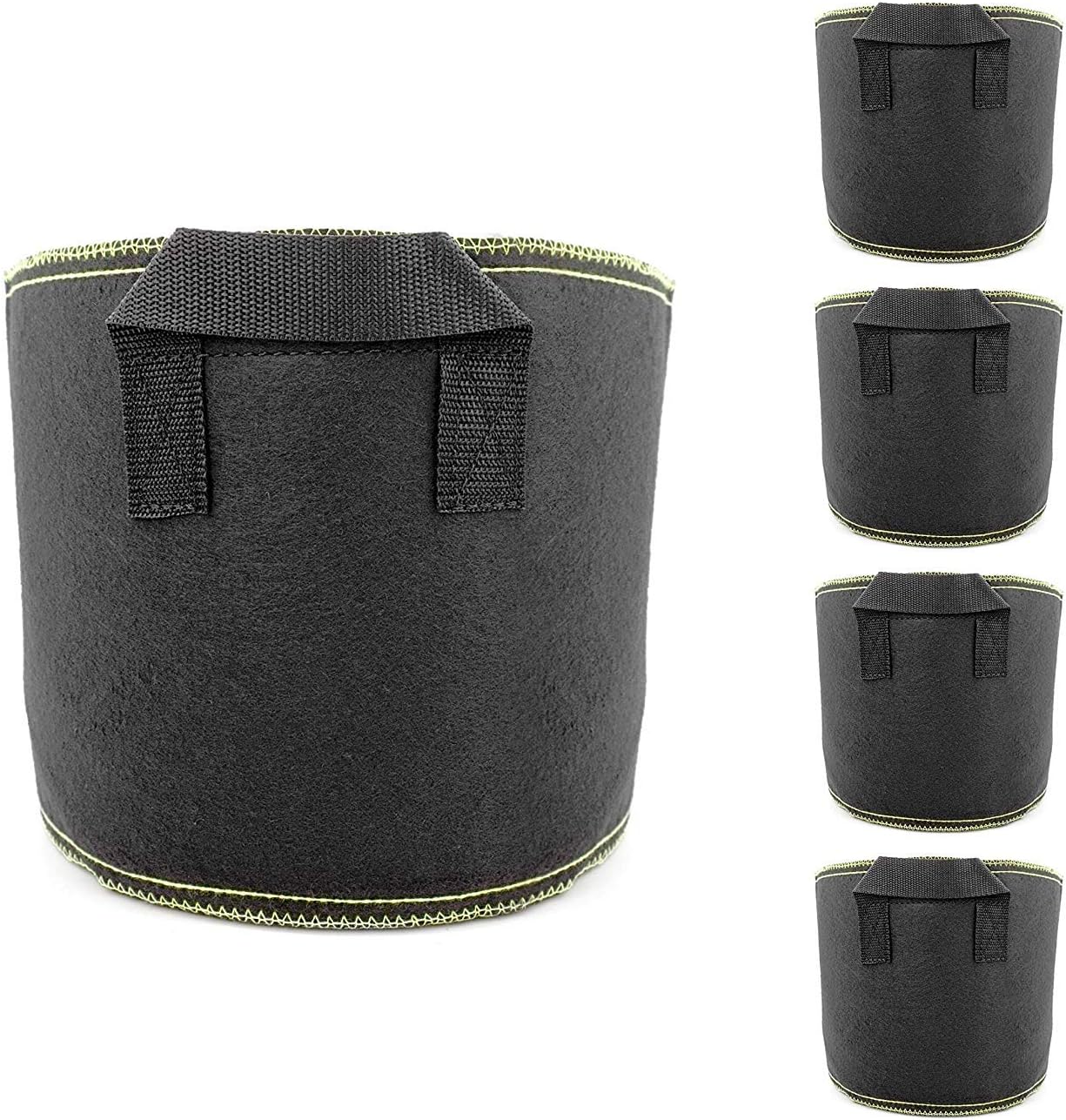 Planting Grow Bags, Black Thickened Nonwoven Fabric Garden Pots Container with Strap Handles for Nursery Garden and Planting Grow (5-Pack 5-Gallon)