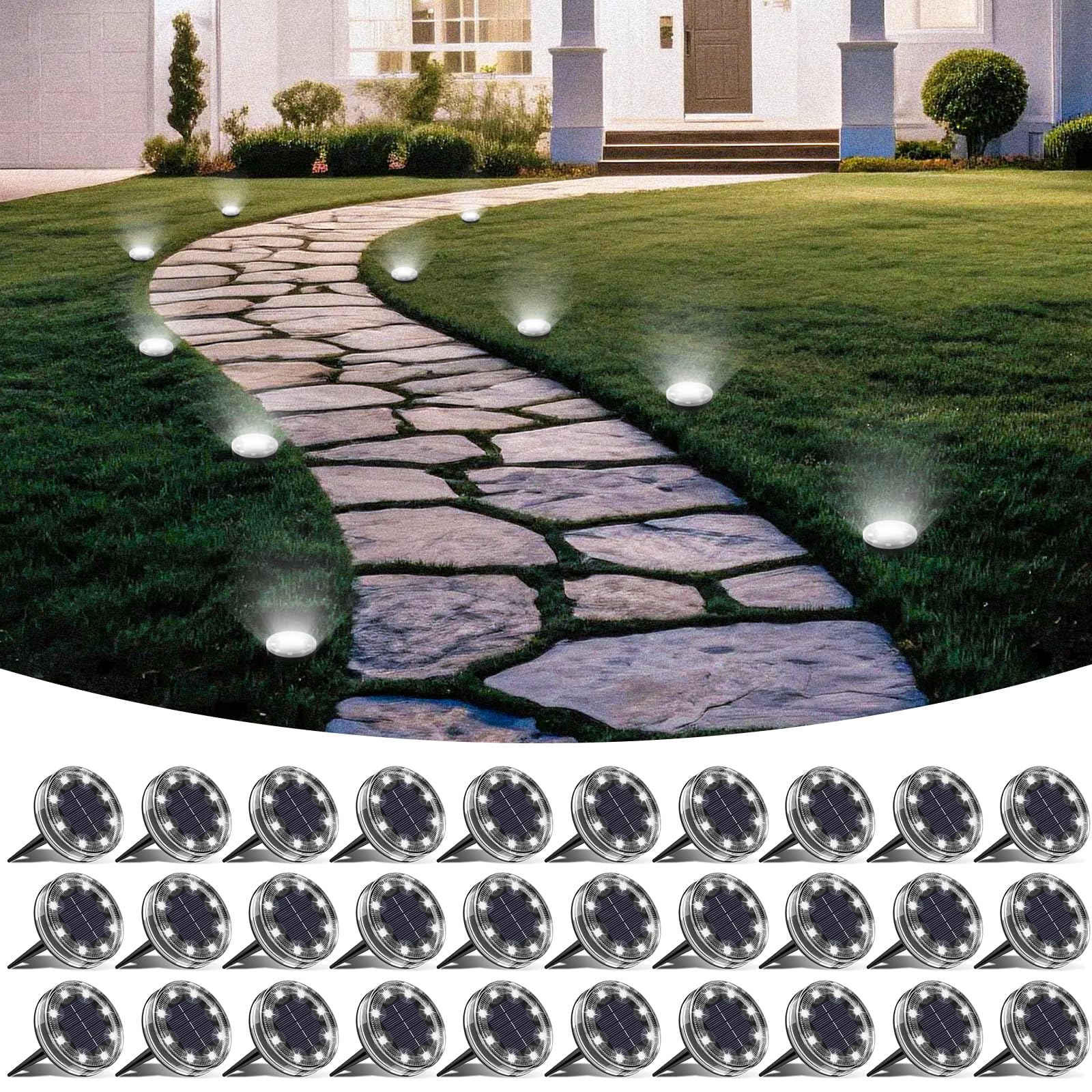 LOTMOS 30 Stück Solarlampen für Außen Garten, 8 LED Solar Bodenleuchten Aussen IP68 Wasserdicht Solarlichter für Außen, Gartenbeleuchtung Solar für Outdoor Boden Rasen Gehweg Patio Auffahrt KaltesWeiß