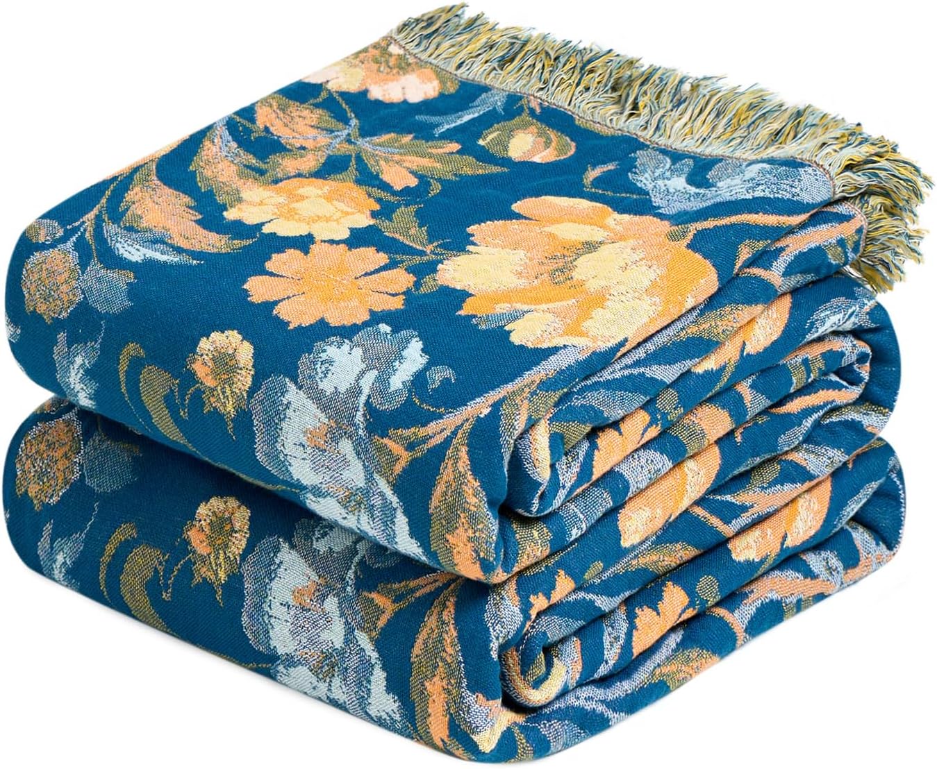 Boho Throw Blanket for Bed Cotton Blankets Twin Size for Bedroom Living Room All Season Lightweight Floral Bird Embroidery Breathable Quilt for Couch Sofa Chair 60"x 80" Home Decor