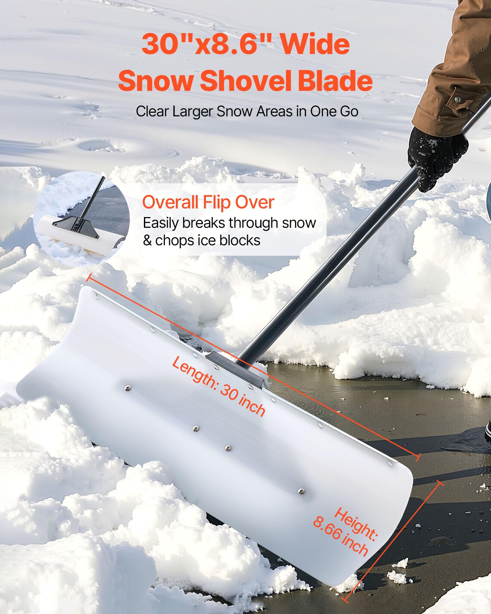 VEVOR Schneeschaufel, 76 cm Schneeschieber mit ergonomischem Griff, Klinge aus HDPE-Kunststoff, Schneeräumer, Schneepflug, tragbares Schneeräumwerkzeug für die Einfahrt im Garten