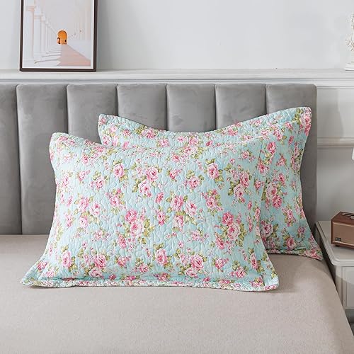 Miniatura 7 de Brandream Juego de edredón de tamaño matrimonial con diseño floral Shabby Chic de algodón, juego de edredón acolchado de 3 piezas