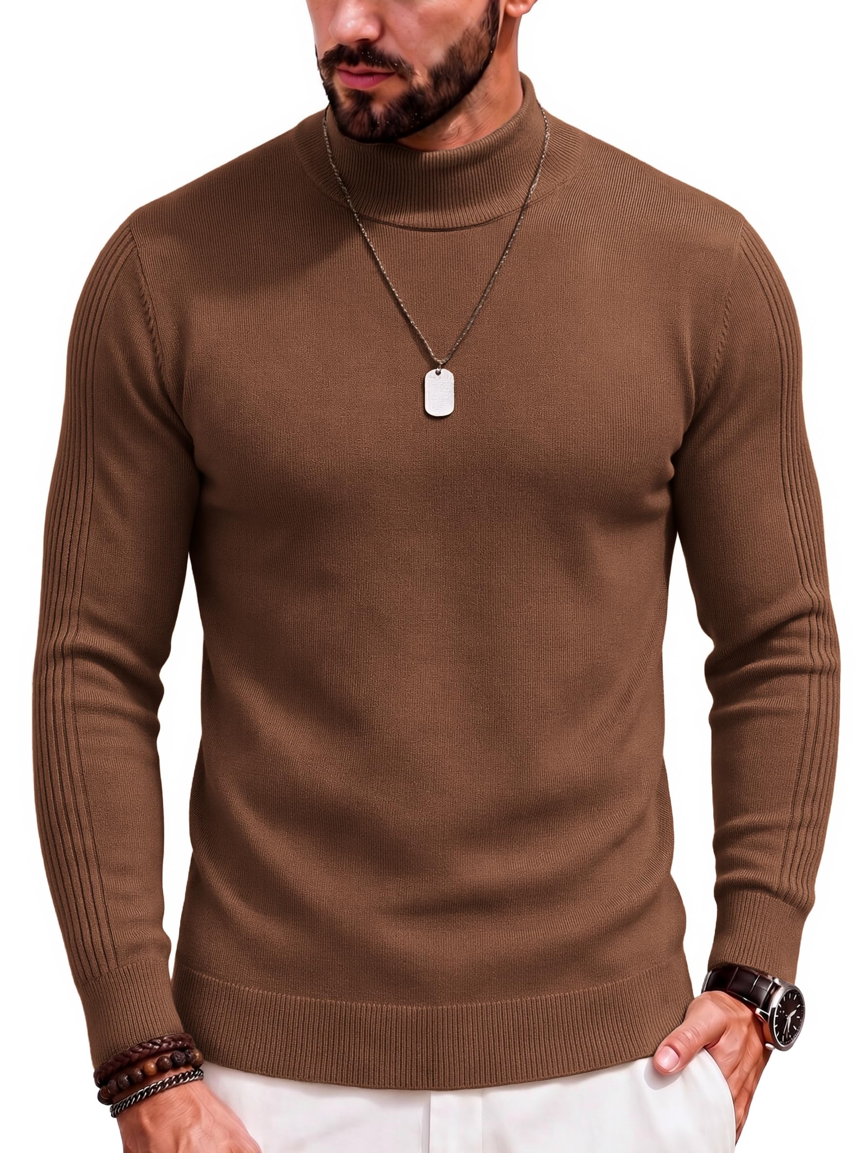 COOFANDY Mens Mock Turtleneck Slim Fit Pullover Sweater Casual Basic Knitted Thermal Sweaters