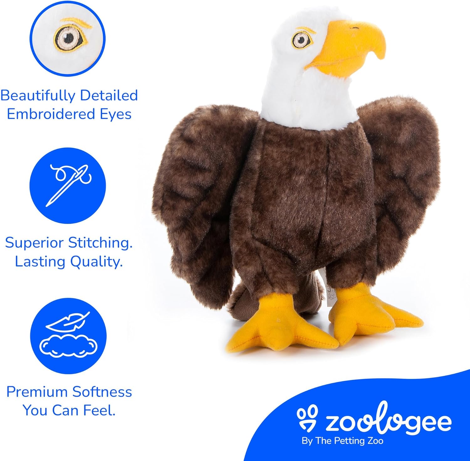 The Petting Zoo Bald Eagle Stuffed Animal Plushie, Gifts for Kids, Earth Keeperz Wildlife Animals, Zoologee Bald Eagle Plush Toy, 12 inches