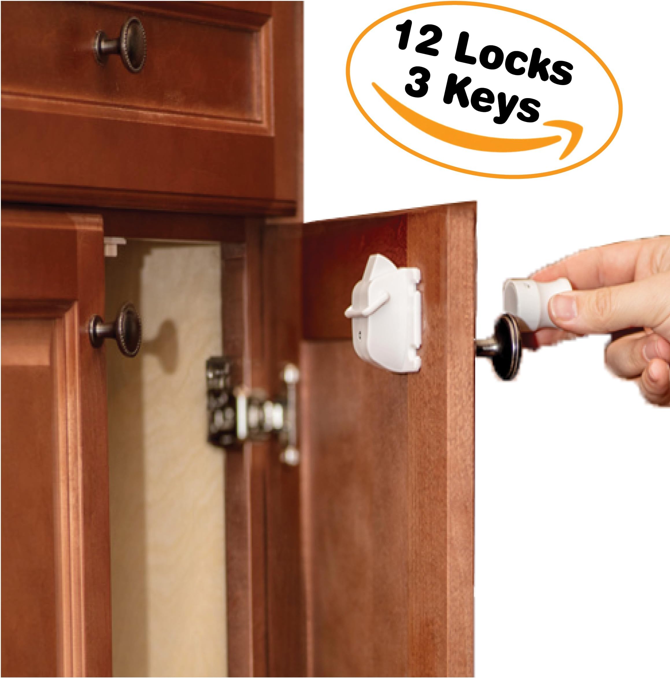 Cabinet Locks Child Safety By Emee Baby, Magnetic, Hidden, Under Cabinet, Keep Kids Safe And Secured, New Improved Design, With Stronger Magnet, Tool & Drill-Free, Easy Installation (12 Locks + 3 Key)