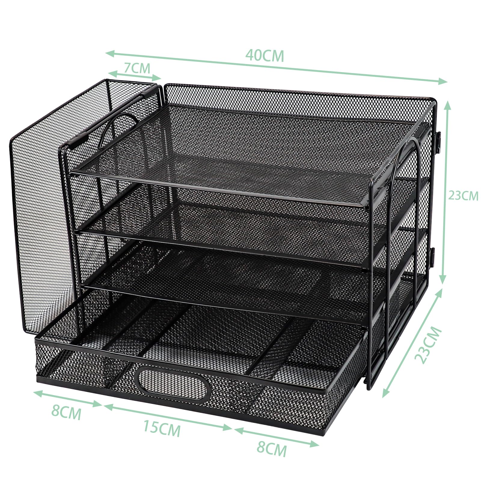 3 Tier Desk File Organiser with Extra Vertical File Sorter, Paper Letter Tray with Top Stationery Drawer Holder - Image 2