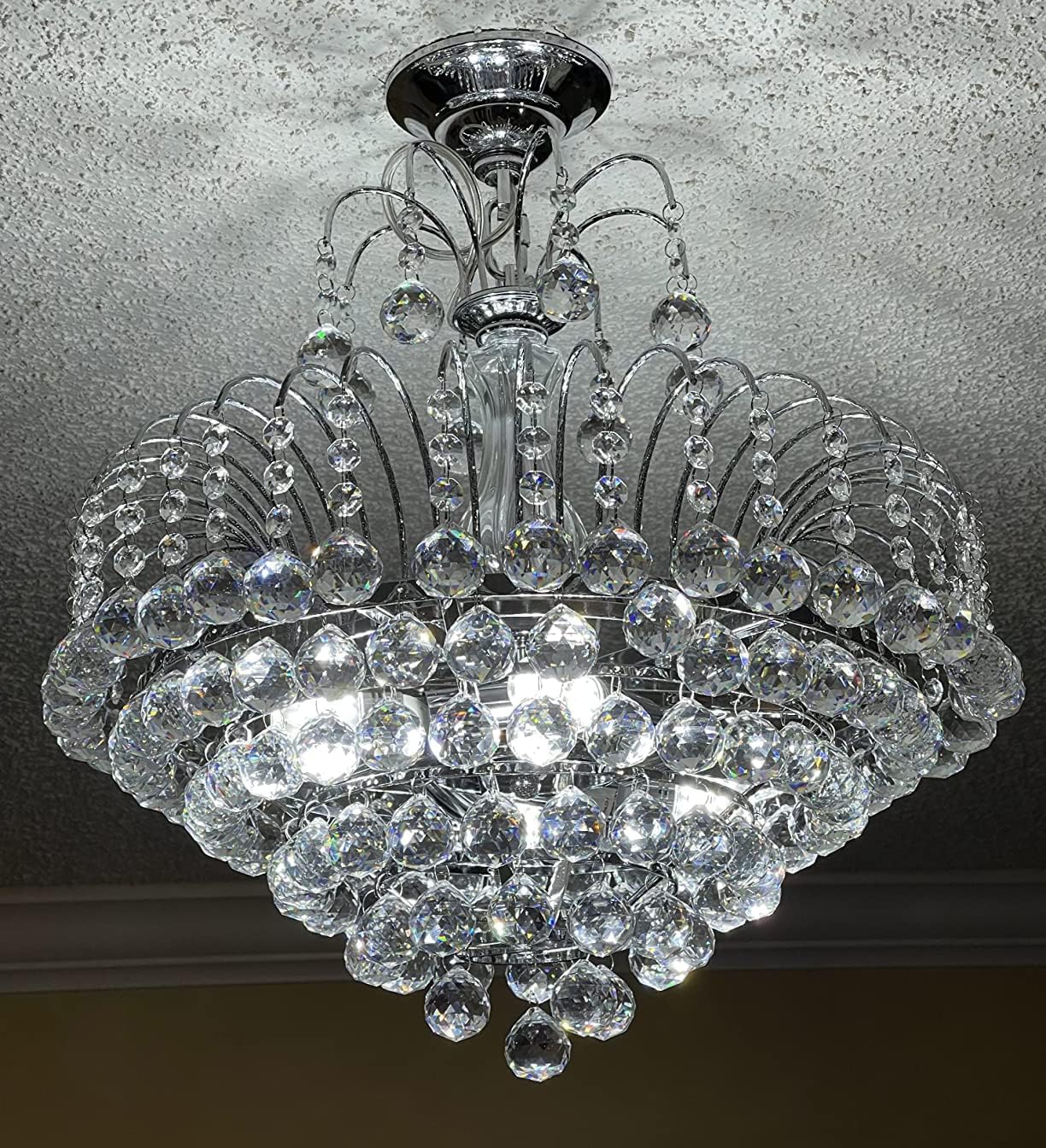 A1A9 Modern Crystal Chandelier Clear K9 Crystal Ball Raindrop Ceiling Light Fixture with 6 Lights Luxurious Elegant Pendant Lighting for Dining Room Living Room Bedroom Hallway Stairway Home Decor