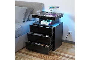 Mesa de Noche Inteligente con Nevera, HOMMPA LED Nightstand Multifuncional