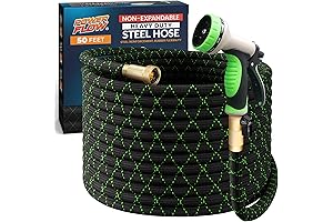 NON-EXPANDABLE Lawn Hose 50FT With Durable Fabric Skin, Stainless Steel Metal Water Hose