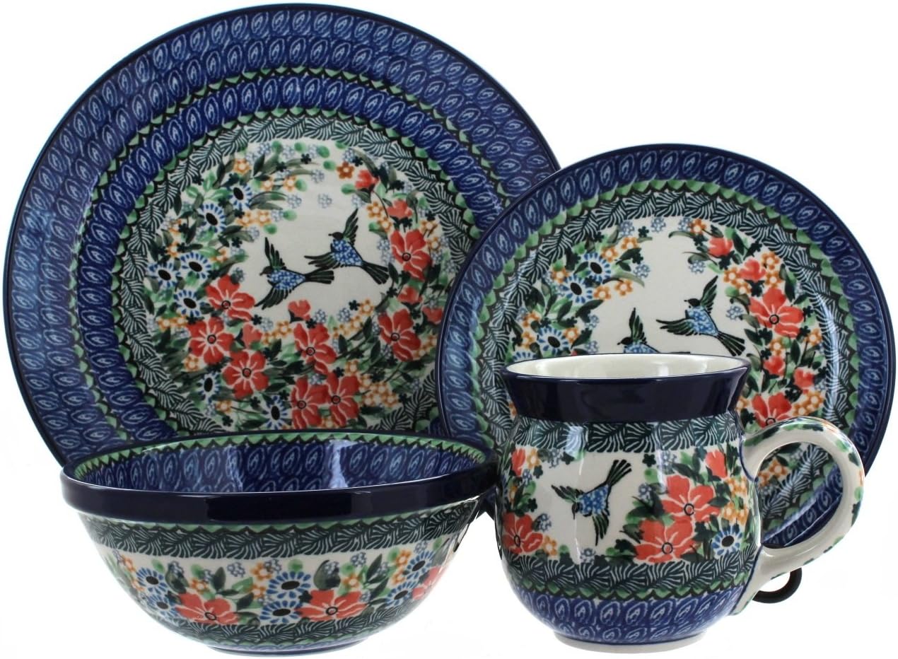 Blue Rose Polish Pottery Maria 4 Piece Place Setting - Service for 1