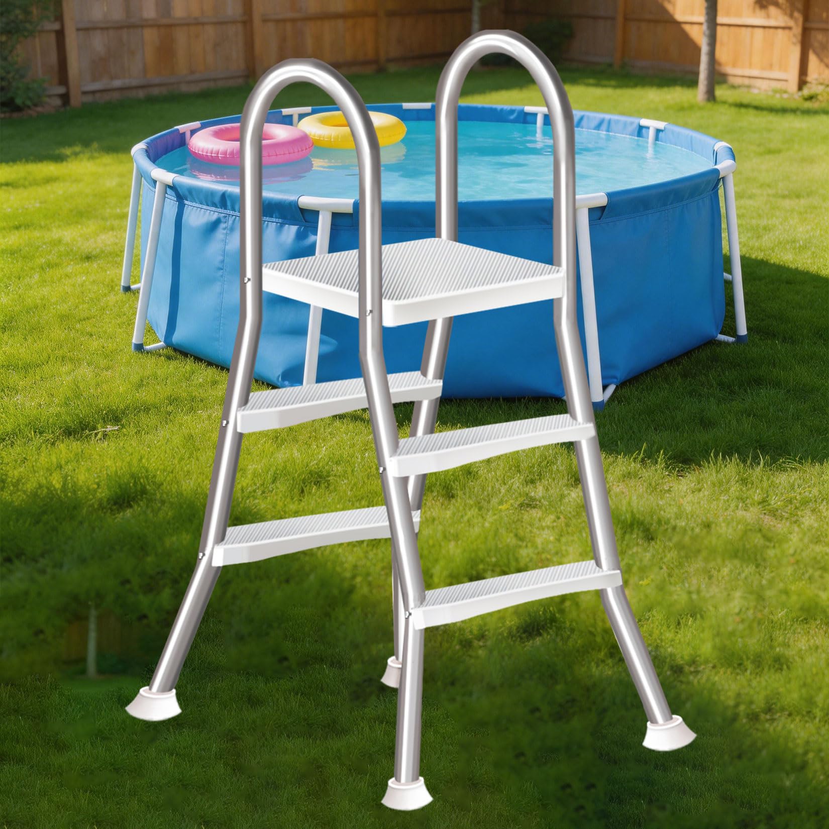 Escalera aérea de Servicio Pesado A-Frame de 85/110/135cm para sobre el Suelo, Escalera para Piscina, Escalera de 2/3/4 peldaños Escalera de Acero Inoxidable 304 Escalera Antideslizante,85CM
