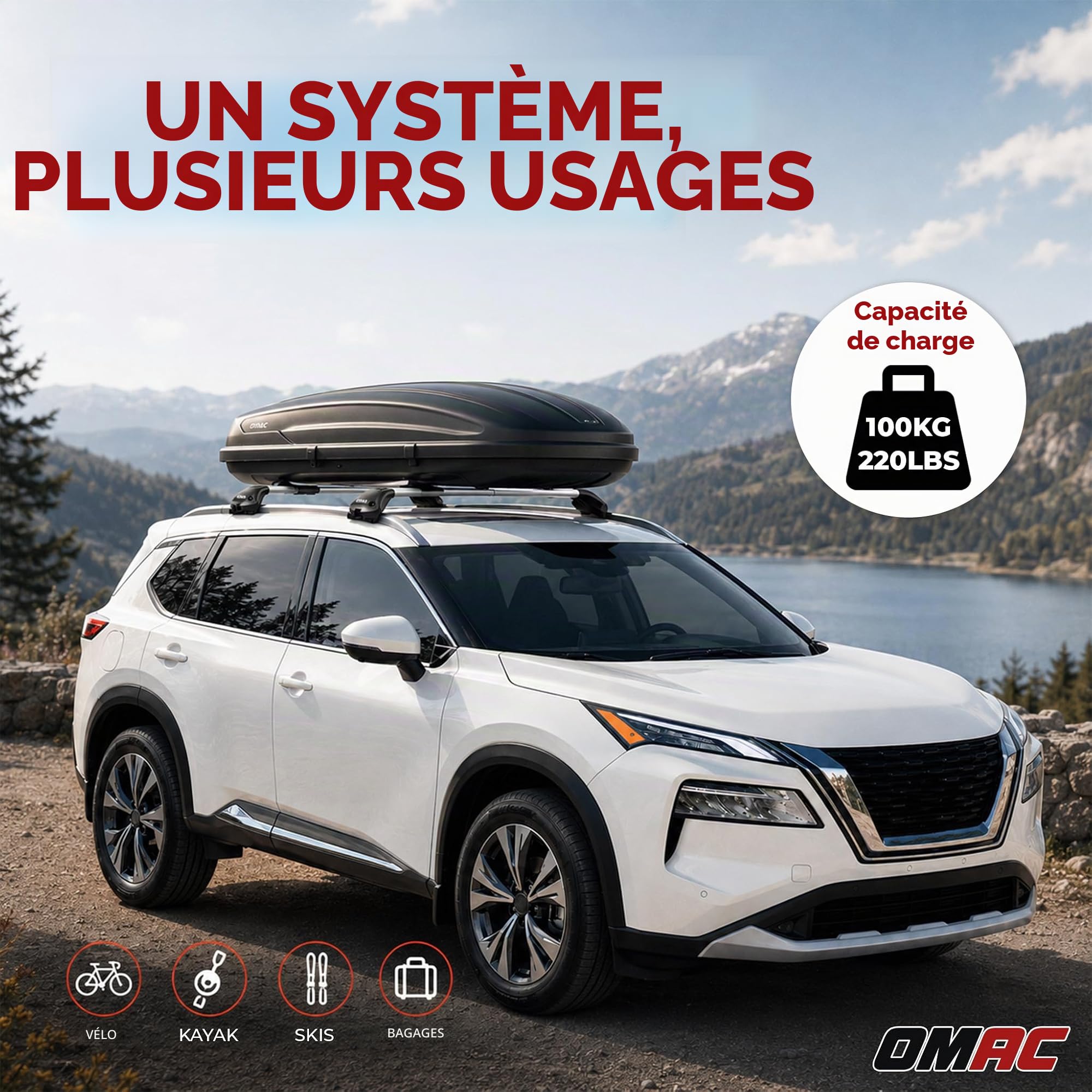 OMAC Barres de Toit transversales certifiées TÜV pour Toyota Yaris Cross XP210 2021-2026 – Verrouillables (4 antivols) – Charge Max 100 kg – Fixation Durable Argent