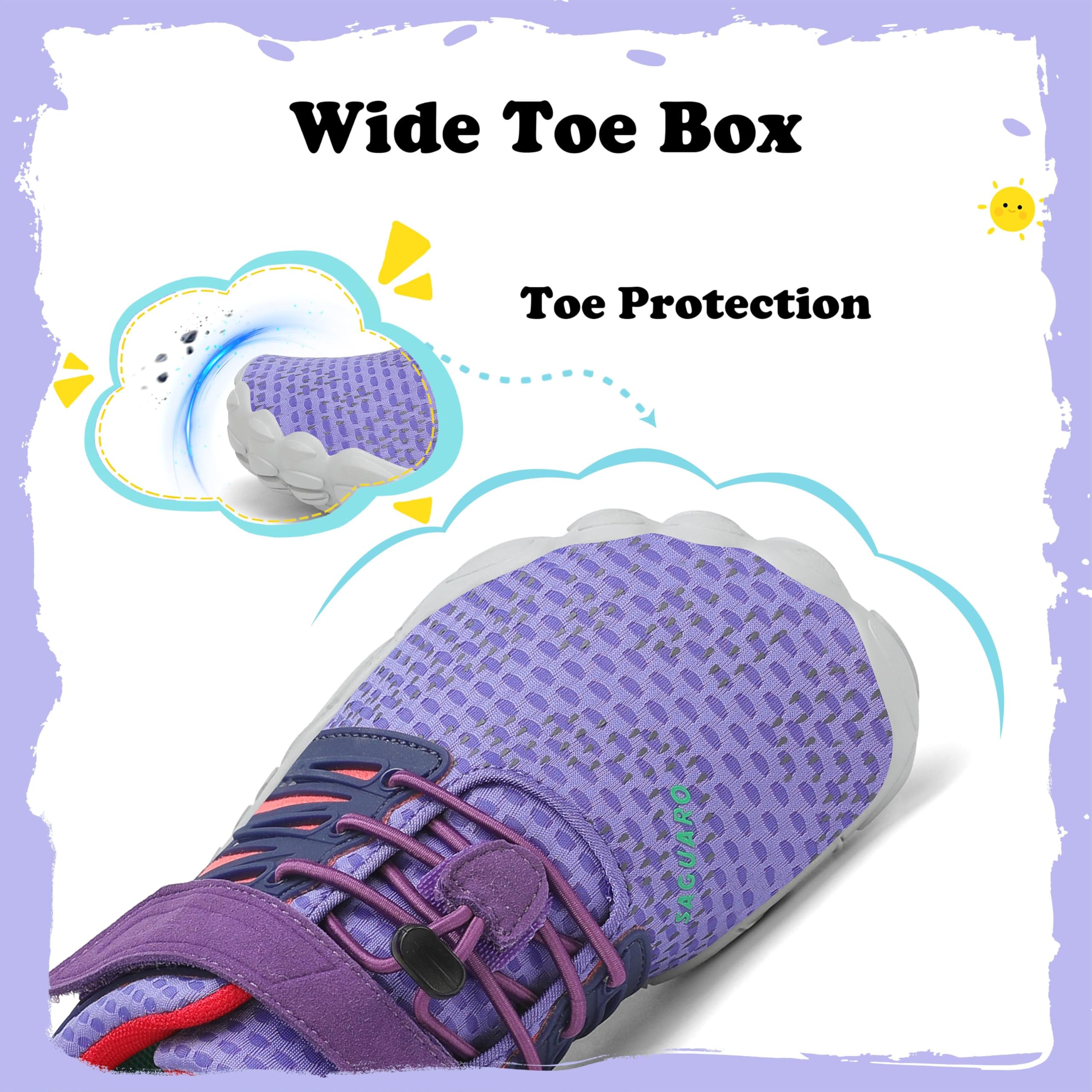 SAGUARO Niños Niño Niña Zapatillas Barefoot Zapatos Minimalistas Transpirables Calzado Barefoot Antideslizante Zapatillas de Trail Running Morado,Gr.29