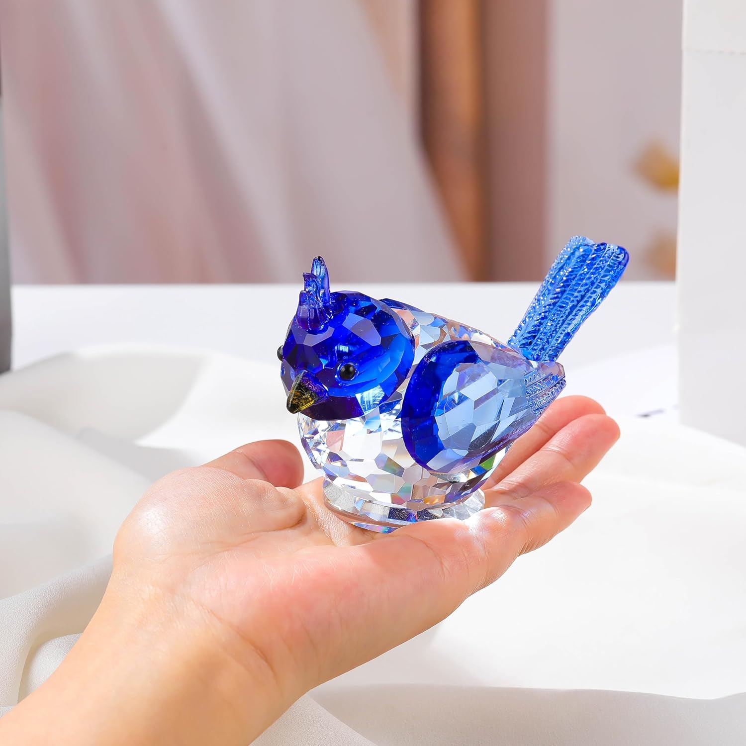 Qianwei Blue Crystal Bird Figurine Collectible - Cardinal Gifts Handmade Glass Animals Figurines Crystal Office Desk Table Home Decor Paperweight - Image 3
