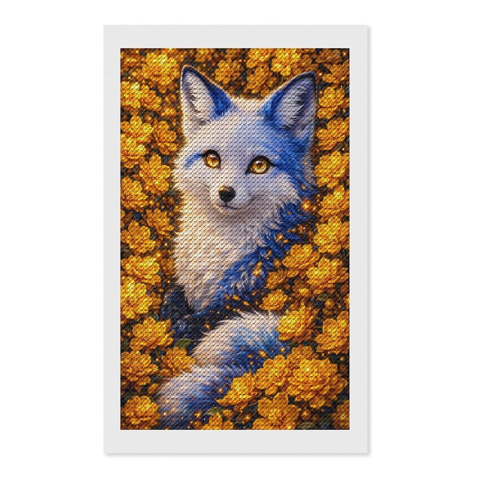 Junmoney Golden Bloom Wolf Round Drill Diamond Painting 12"x20", Handmade Wall Decor, Modern Decor, Aesthetic Room Decor, Easy Craft Set