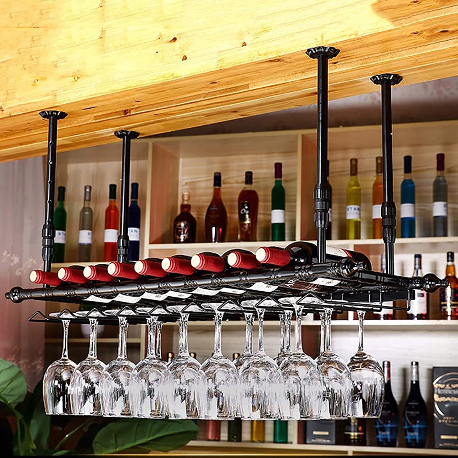 Casier à vin en métal et support de verres suspendu réglable DASHADAO 120cm